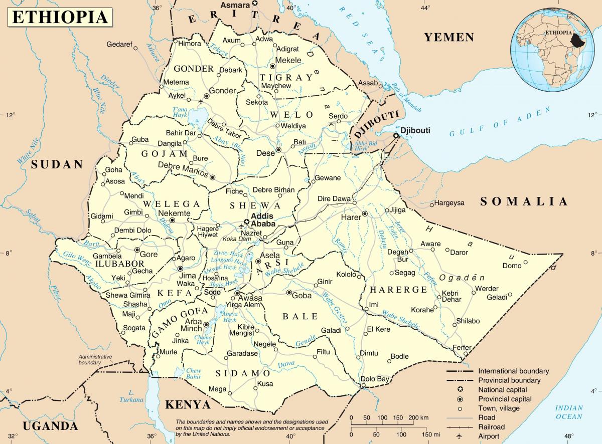 politička karta Etiopiji