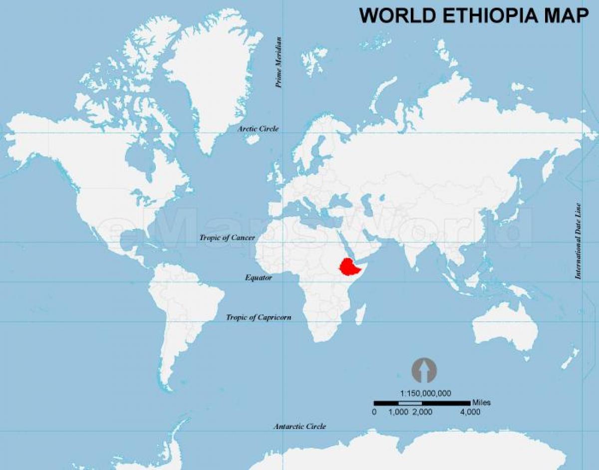 lokacija na karti svijeta Etiopija 