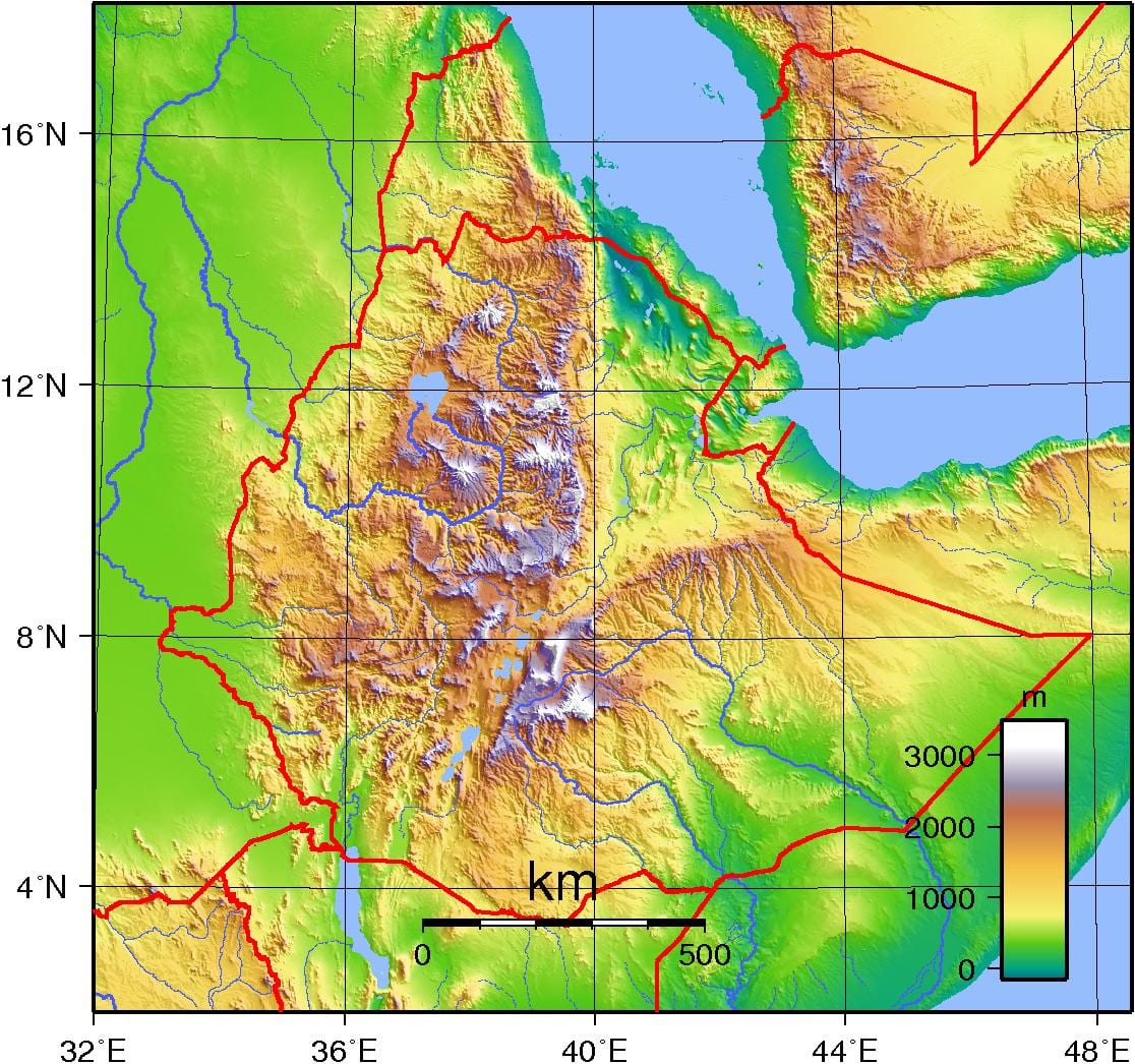 Topografski Etiopiji karti