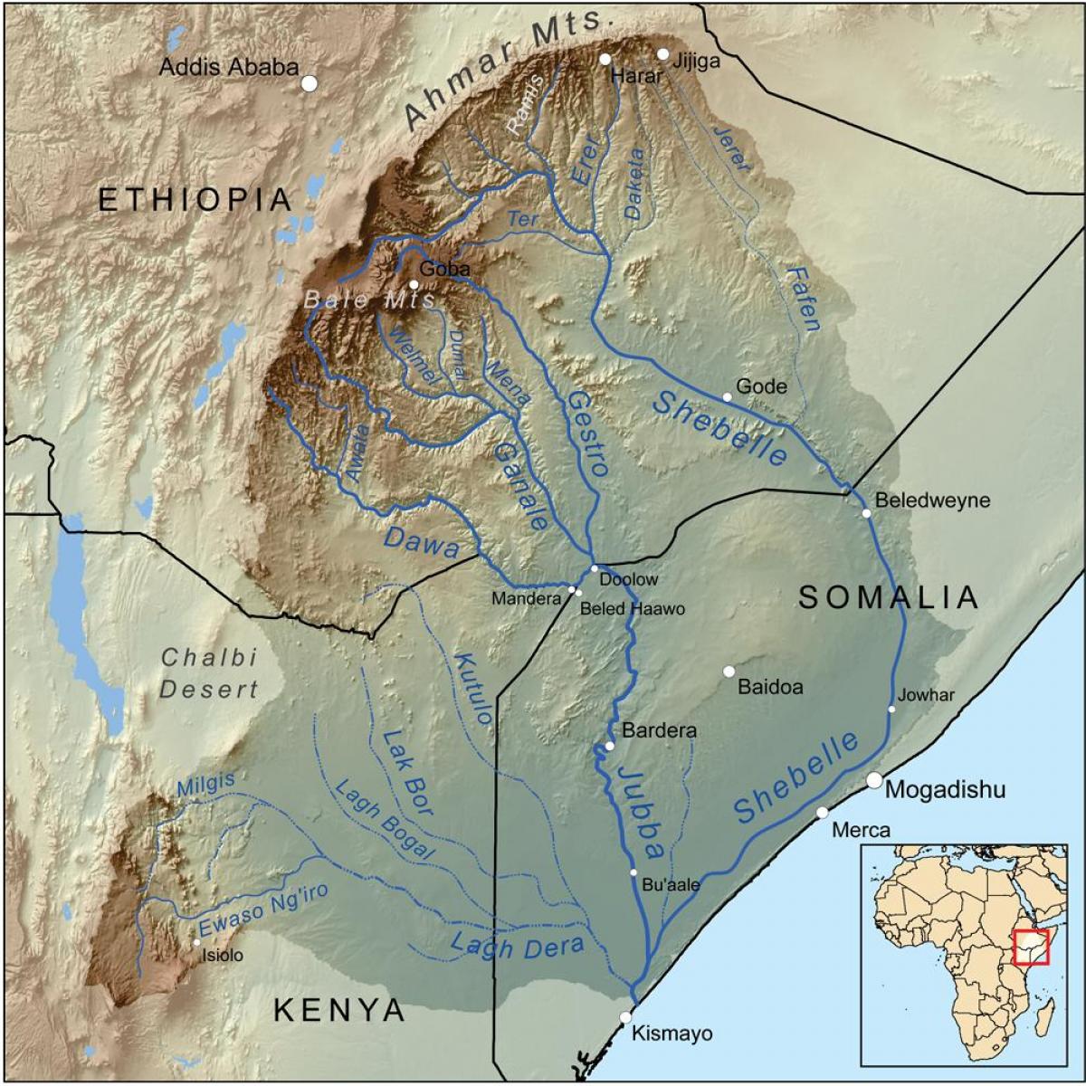 karta Etiopske rijeke