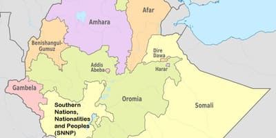 Karta regije амхара u Etiopiji 